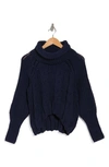 Dr2 By Daniel Rainn Turtleneck Crop High-low Sweater In Navy