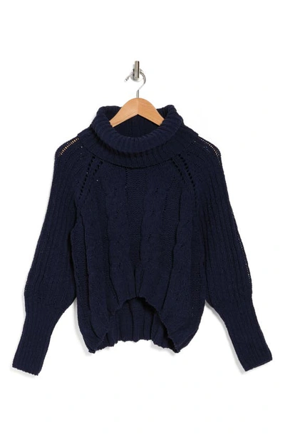 Dr2 By Daniel Rainn Turtleneck Crop High-low Sweater In Navy