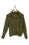 Dr2 By Daniel Rainn Turtleneck Crop High-low Sweater In Olive Martini