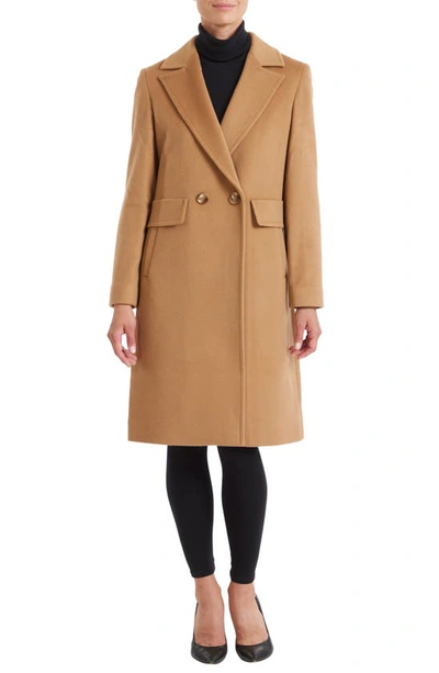 Sofia Cashmere Double-breasted Wool Blend Coat In Camel