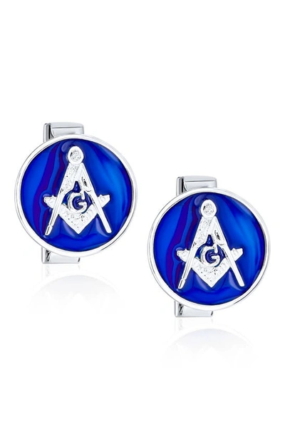 Bling Jewelry Freemason Enamel Cuff Links In Blue