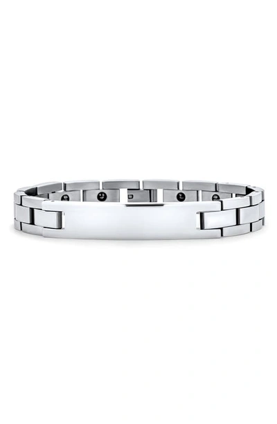 Bling Jewelry Id Plate Chain Bracelet In Silver