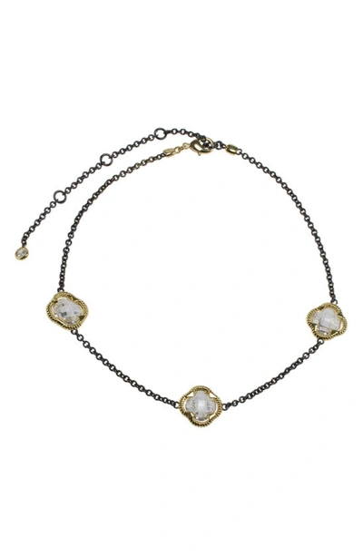 Cz By Kenneth Jay Lane Two-tone Cz Station Choker Necklace In Black/ Gold