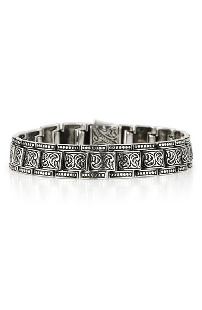 Yield Of Men Sterling Silver Oxidized Etched Link Chain Bracelet
