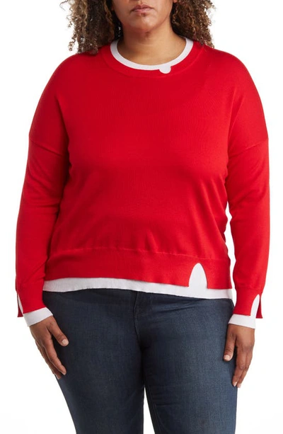 Sweet Romeo Contrast Crewneck Sweater In Red