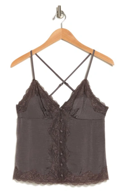 Wishlist Lace Trim Satin Camisole In Charcoal