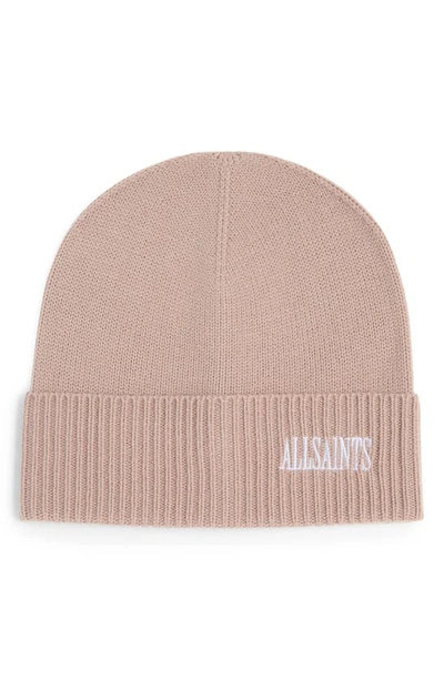 Allsaints Embroidered Logo Beanie In Pink