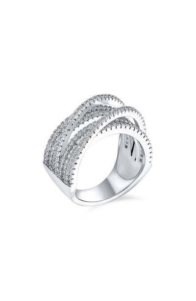 Bling Jewelry Art Deco Crisscross Cubic Zirconia Ring In Silver