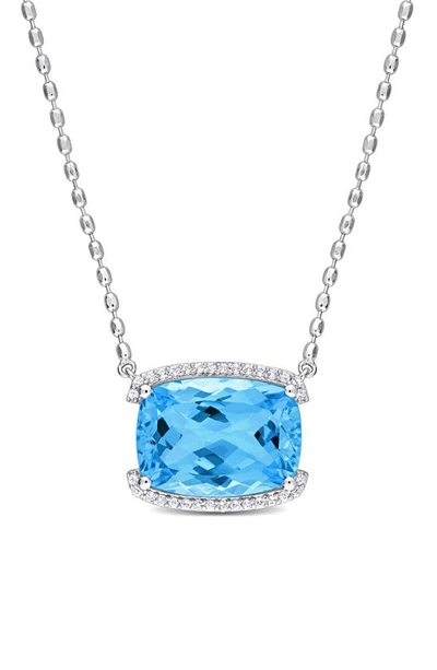 Delmar Sterling Silver Cushion Cut Sky Blue Topaz & White Topaz Pendant Necklace