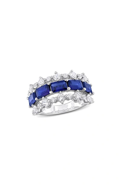 Delmar Sterling Silver Lab Created Blue Sapphire & Lab Created White Sapphire Ring