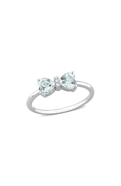 Delmar Heart Bow Aquamarine & Diamond Ring In Blue