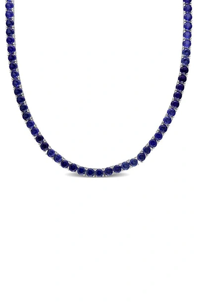 Delmar Lab Created Sapphire Tennis Necklace In Blue