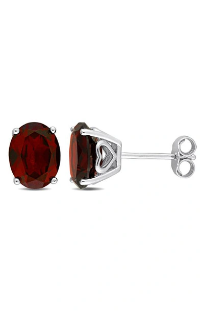 Delmar Sterling Silver Lab-created Garnet Oval Stud Earrings In Red