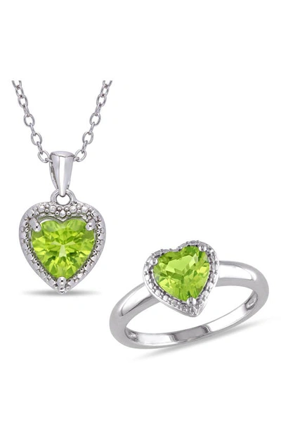 Delmar Heart-shaped Peridot Ring & Necklace Set In Green