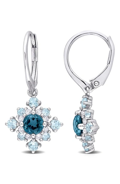 Delmar London Blue Topaz & White Topaz Drop Earrings