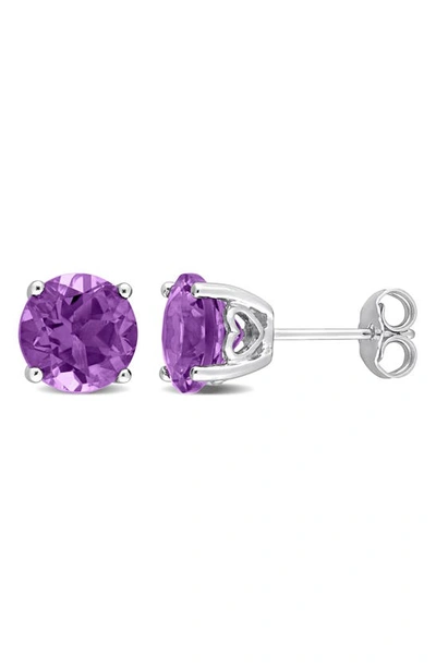 Delmar Sterling Silver Lab-created Amethyst Round Stud Earrings In Purple