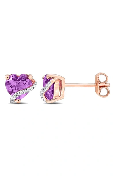Delmar Heart Amethyst & Diamond Stud Earrings In Purple