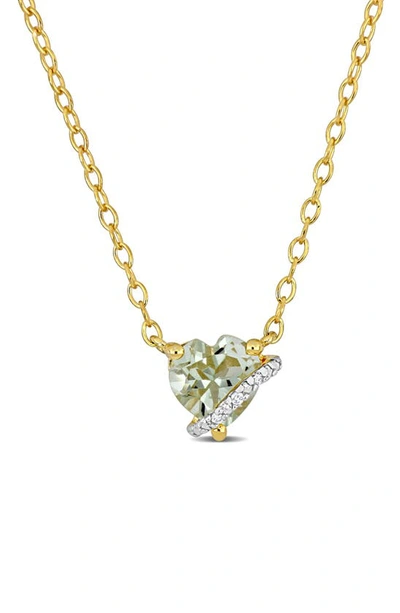 Delmar 18k Gold Plate Sterling Silver Green Quartz & Diamond Heart Pendant Necklace