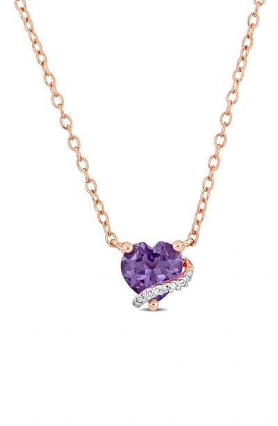 Delmar 18k Gold Plate Sterling Silver Amethyst & Diamond Heart Pendant Necklace In Purple