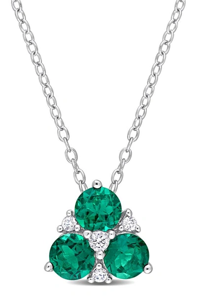 Delmar Lab Created Emerald & Lab Created White Sapphire Pendant Necklace In Green