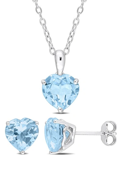 Delmar Heart Cut Sky Blue Topaz Pendant Necklace & Stud Earrings Set