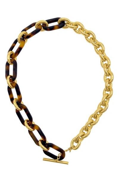 Adornia Mix Chain Necklace In Brown/gold