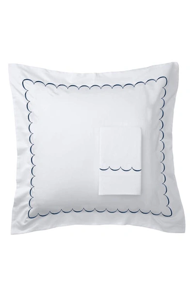 Melange Home Set Of 2 Scallop Embroidered 600 Thread Count 100% Cotton Euro Shams In Navy