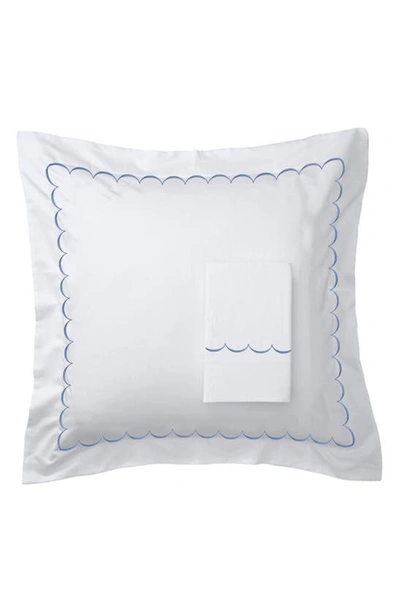Melange Home Set Of 2 Scallop Embroidered 600 Thread Count 100% Cotton Euro Shams In Blue