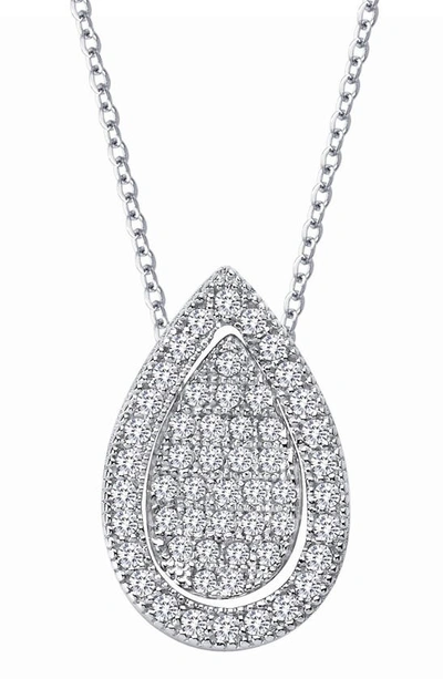 Lafonn Platinum Bonded Sterling Silver Pavé Simulated Diamond Teardrop Pendant Necklace In White