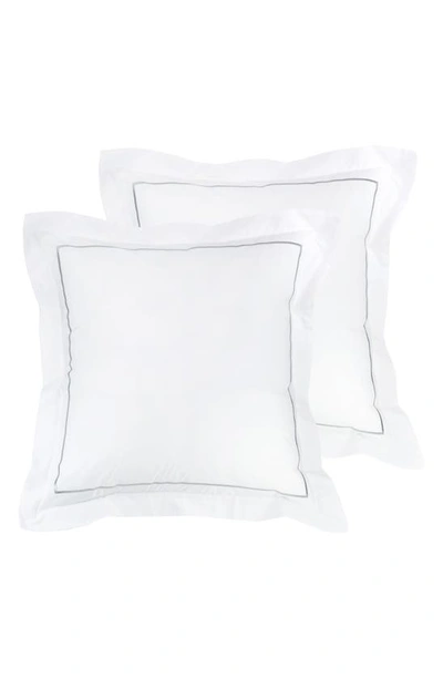 Melange Home Set Of 2 Single Embroidered Line 300 Thread Count 100% Cotton Euro Shams In White