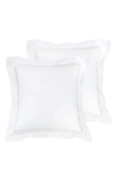 Melange Home Set Of 2 Single Embroidered Line 300 Thread Count 100% Cotton Euro Shams In Ivory
