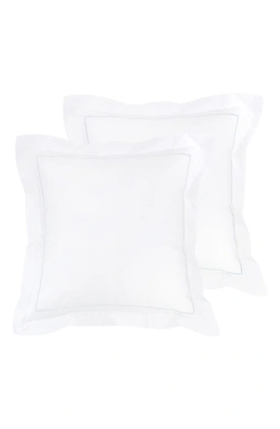 Melange Home Set Of 2 Single Embroidered Line 300 Thread Count 100% Cotton Euro Shams In White