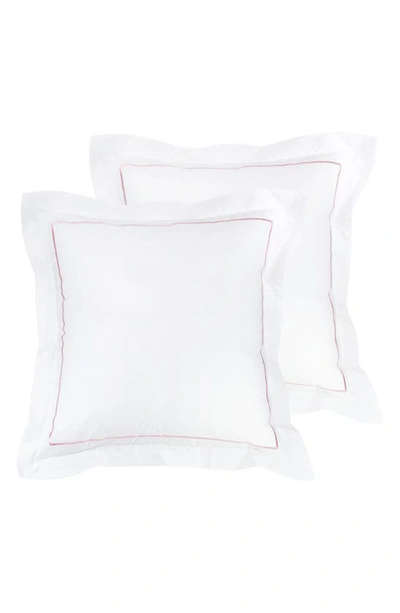 Melange Home Set Of 2 Single Embroidered Line 300 Thread Count 100% Cotton Euro Shams In Pink