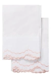 Melange Home Set Of 2 Double Scallop Embroidered 300 Thread Count Cotton Pillowcases In Pink