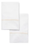 Melange Home Single Embroidered Line 300 Thread Count 100% Cotton Pillowcases In Ivory