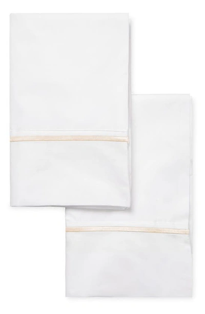 Melange Home Single Embroidered Line 300 Thread Count 100% Cotton Pillowcases In Ivory