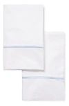 Melange Home Single Embroidered Line 300 Thread Count 100% Cotton Pillowcases In Blue