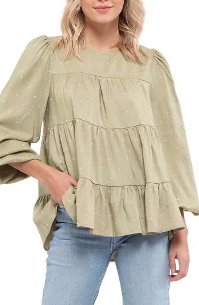 Blu Pepper Tiered Clip Dot Blouse In Olive