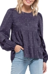 Blu Pepper Tiered Clip Dot Blouse In Navy