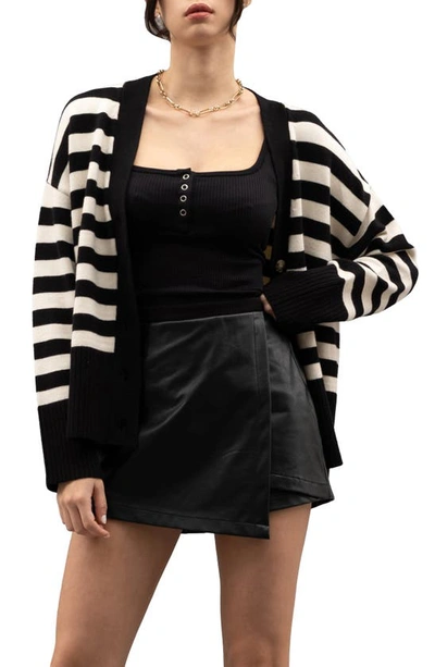 Blu Pepper Stripe Knit Cardigan In Black