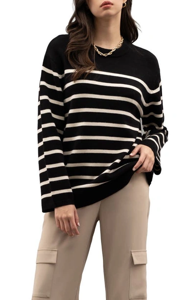 Blu Pepper Stripe Knit Pullover In Black