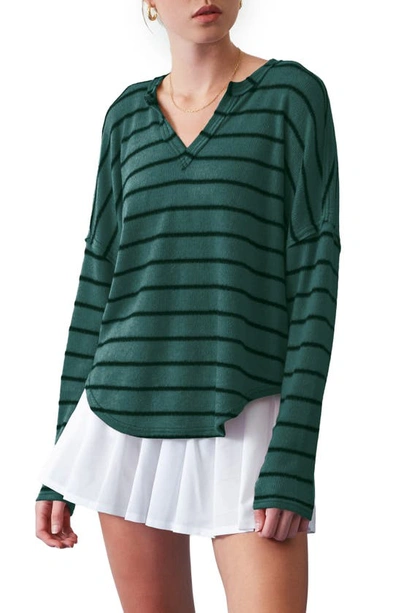 Blu Pepper Stripe V-neck Sweater In Hunter Green