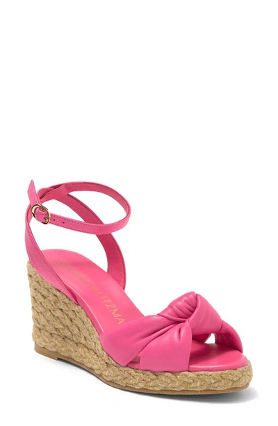 Stuart Weitzman Playa Espadrille Knot Wedge Sandal In Hot Pink/ Natural