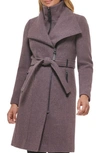 Calvin Klein Wool Blend Bib Coat In Plum Noir