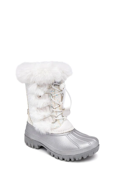 London Fog Kids' Duck Toe Boot With Faux Fur Trim In White