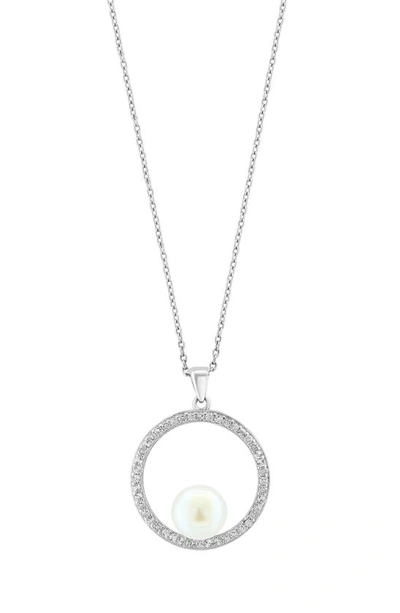 Effy Sterling Silver White Sapphire & Freshwater Pearl Pendant Necklace