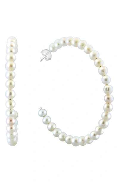Effy Sterling Silver 4mm Freshwater Pearl Hoop Earrings In White
