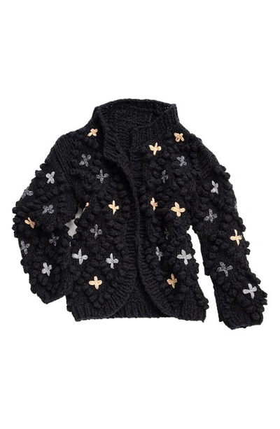 Saachi Aria Popcorn Knit Cardigan In Black