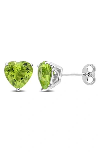 Delmar Sterling Silver Peridot Heart Stud Earrings In Green