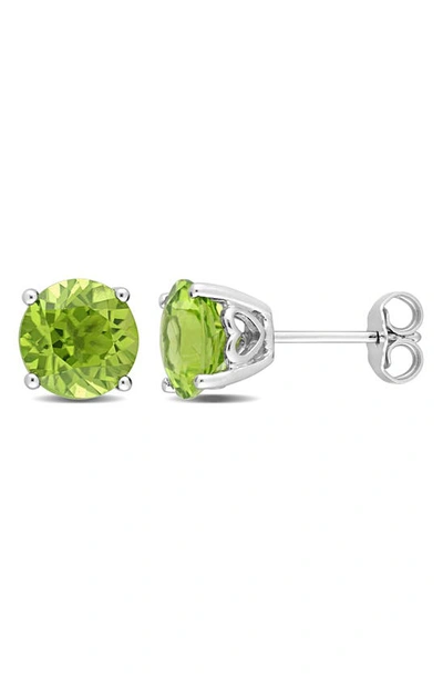 Delmar Sterling Silver Round Peridot Stud Earrings In Green